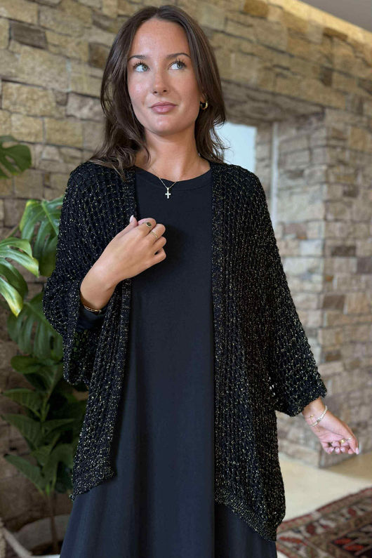 Fisherman Shimmer Cardigan Black